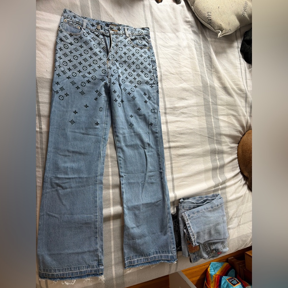 Designer style Light Blue Monogram Flare Jeans